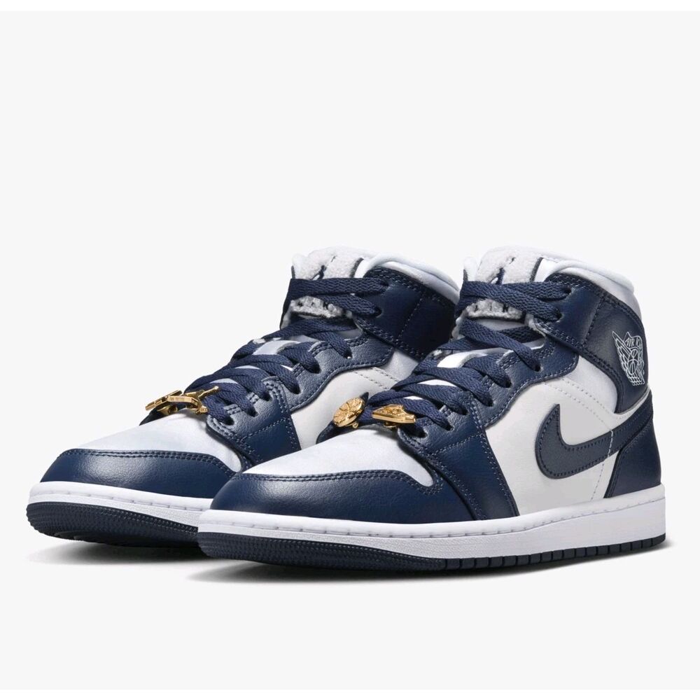 Nike Air Jordan 1 Mid Charms Grey White Navy FZ8777-044 Women's 11 Men’s 9.5